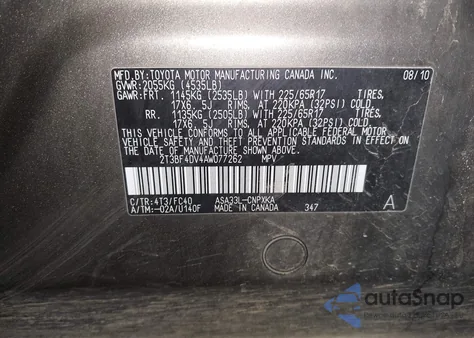 2010 Toyota Rav4 from USA, damaged, VIN 2T3BF4DV4AW077262